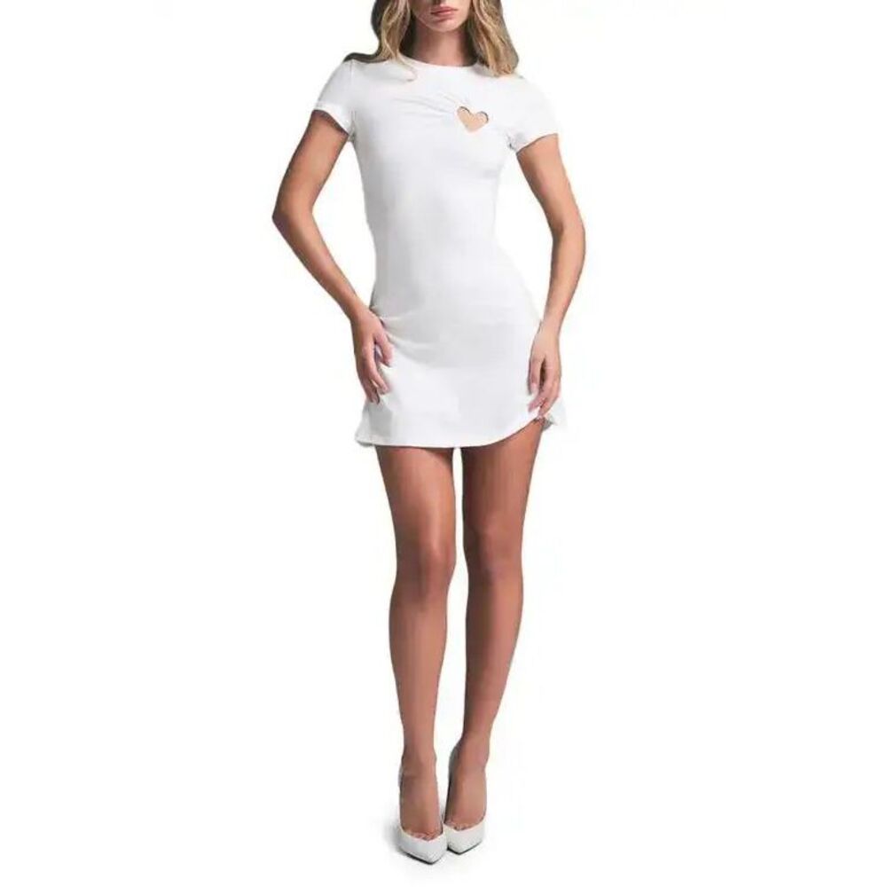 SKIMS Cotton Jersey Heart Cutout Mini Dress Snow White Valentine’s Day Drop XXS